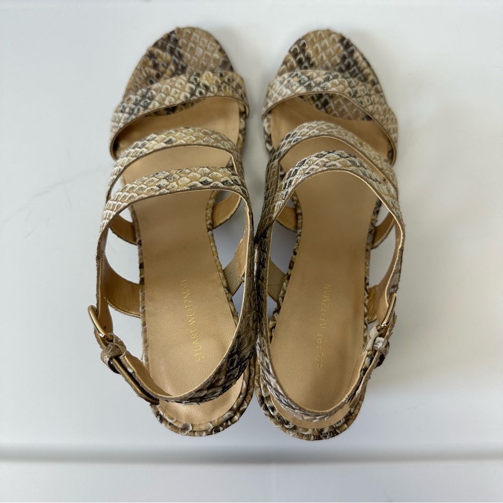 Stuart Weitzman Barrio Snakeskin Sandal Heels - Picture 2 of 9